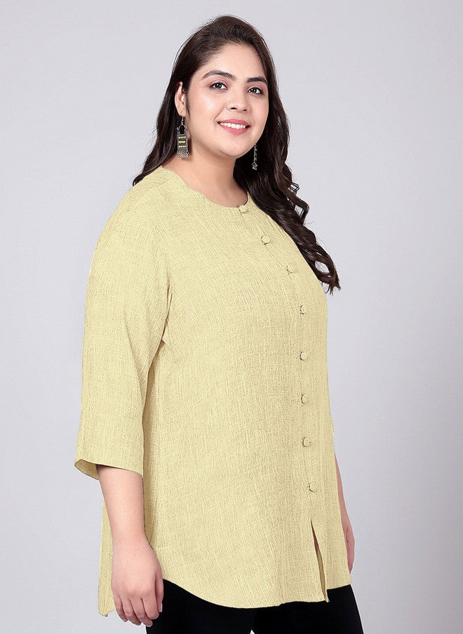 Indietoga Plus Size Yellow Round Neck Tunic - Image 3